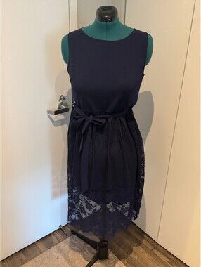 Shein Navy sleeveless lace hem dress